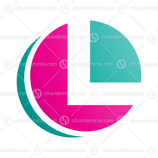 Magenta and Green Circle Shaped Letter L Icon