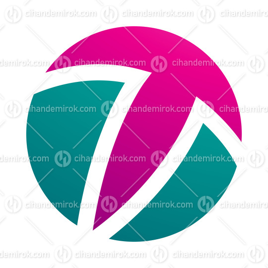 Magenta and Green Circle Shaped Letter T Icon