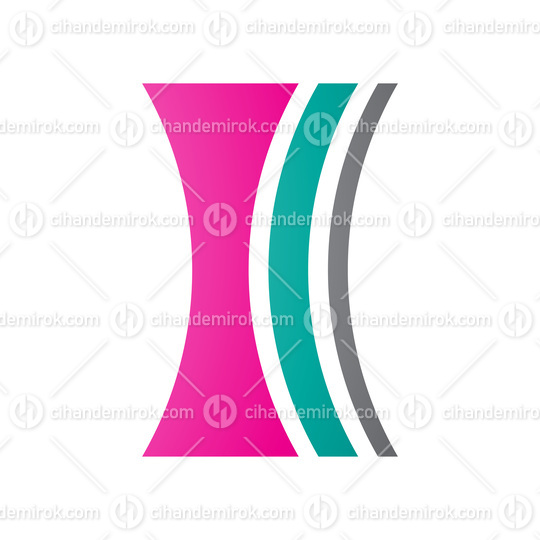 Magenta and Green Concave Lens Shaped Letter I Icon