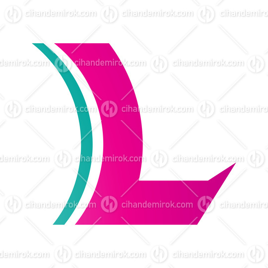 Magenta and Green Concave Lens Shaped Letter L Icon
