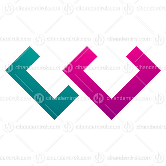 Magenta and Green Cornered Shaped Letter W Icon