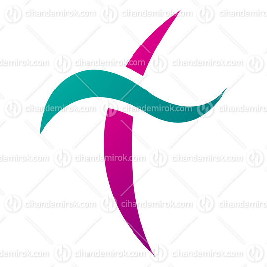 Magenta and Green Curvy Sword Shaped Letter T Icon
