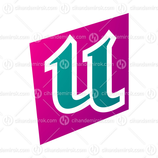 Magenta and Green Distorted Square Shaped Letter U Icon