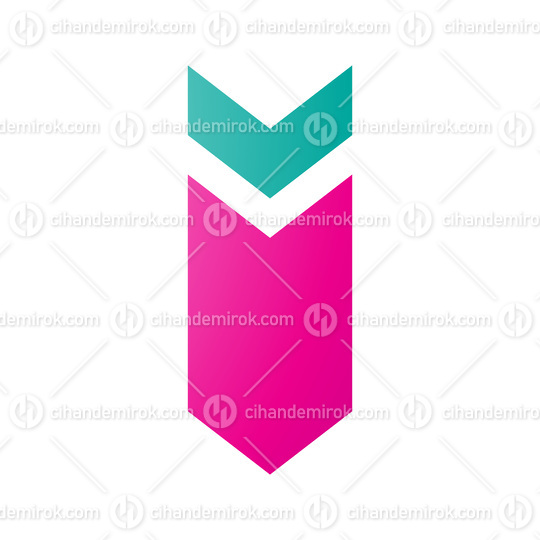 Magenta and Green Down Facing Arrow Shaped Letter I Icon