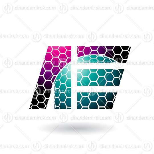 Magenta and Green Dual Letters of A and E with Honeycomb Pattern