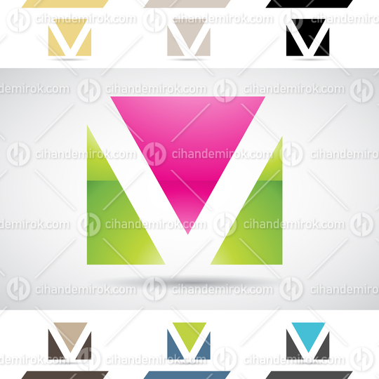 Magenta and Green Glossy Abstract Logo Icon of Square Letter V