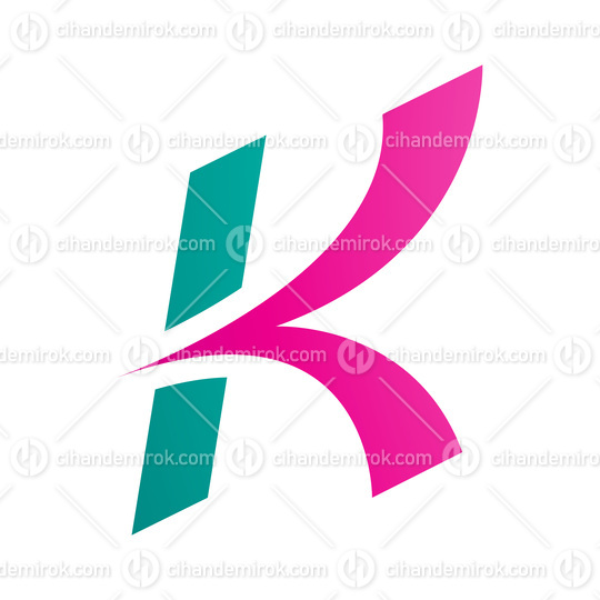 Magenta and Green Italic Arrow Shaped Letter K Icon