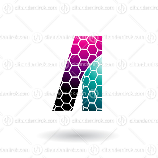 Magenta and Green Letter A with Honeycomb Pattern