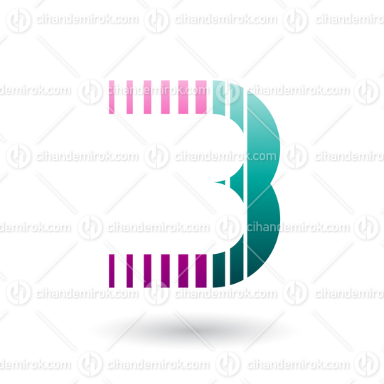 Magenta and Green Letter B Icon with Vertical Stripes