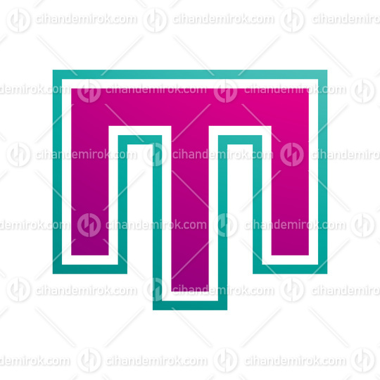 Magenta and Green Letter M Icon with an Outer Stripe