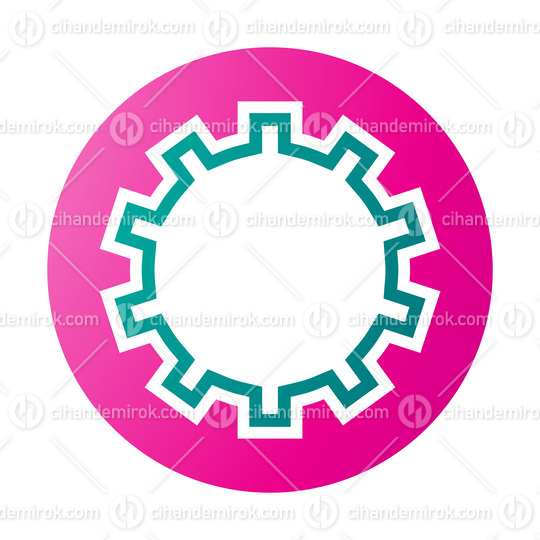 Magenta and Green Letter O Icon with Castle Wall Pattern