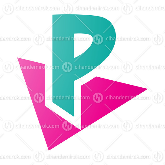 Magenta and Green Letter P Icon with a Triangle