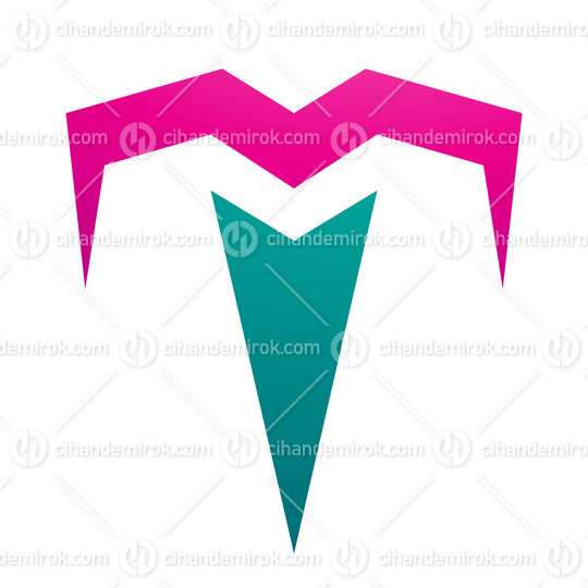Magenta and Green Letter T Icon with Pointy Tips