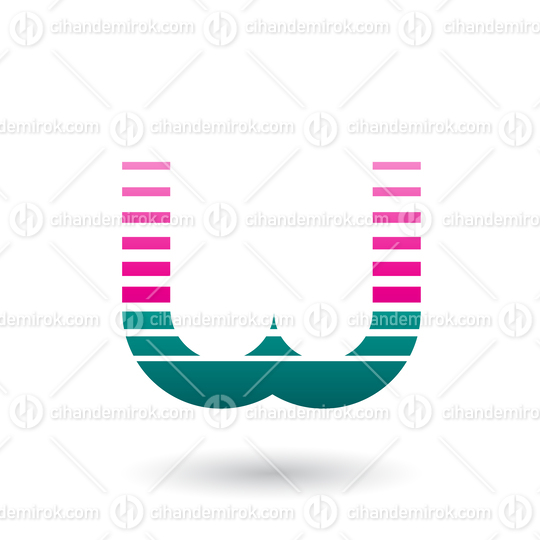 Magenta and Green Letter W Icon with Horizontal Stripes