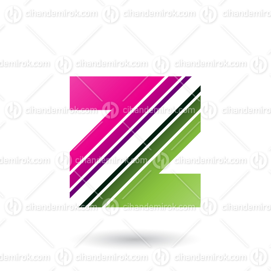 Magenta and Green Letter Z with Diagonal Stripes