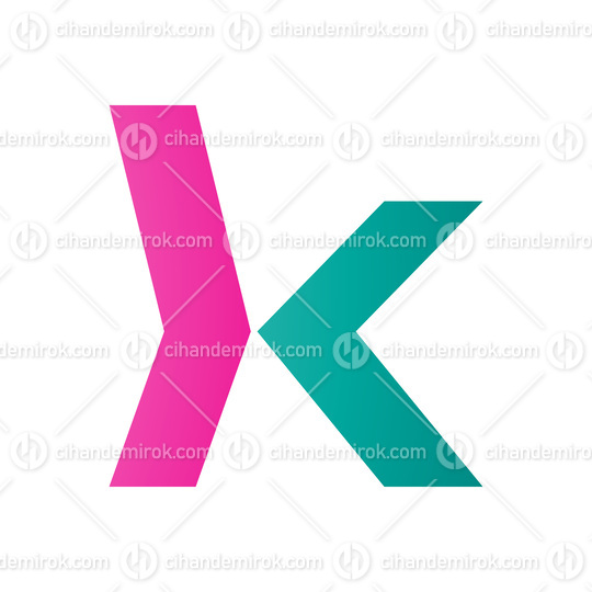 Magenta and Green Lowercase Arrow Shaped Letter K Icon