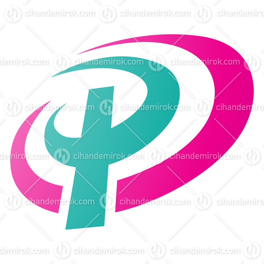 Magenta and Green Oval Shaped Letter P Icon