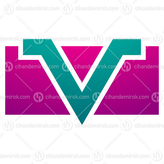 Magenta and Green Rectangle Shaped Letter V Icon