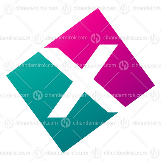 Magenta and Green Rectangle Shaped Letter X Icon