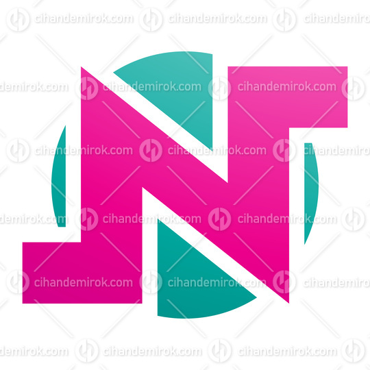 Magenta and Green Round Bold Letter N Icon
