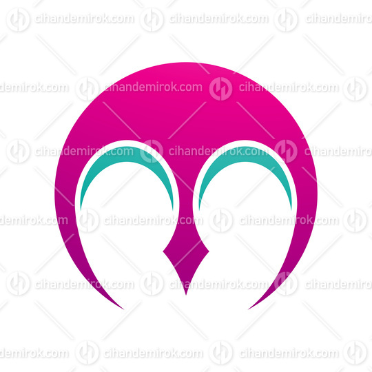 Magenta and Green Round Letter M Icon with Pointy Tips