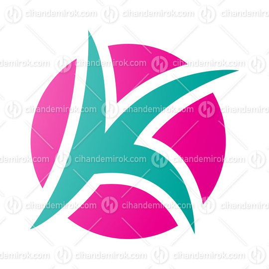 Magenta and Green Round Pointy Letter K Icon