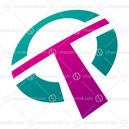 Magenta and Green Round Shaped Letter T Icon