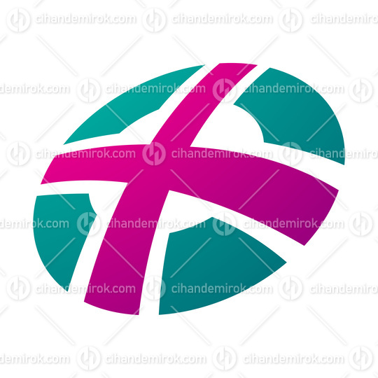 Magenta and Green Round Shaped Letter X Icon
