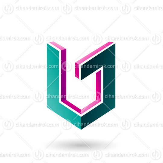 Magenta and Green Shield Like 3d Shape Vector Illustration