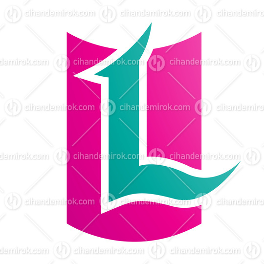Magenta and Green Shield Shaped Letter L Icon