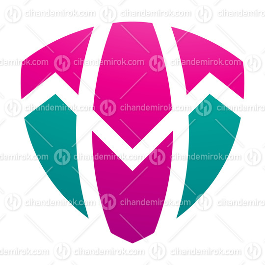 Magenta and Green Shield Shaped Letter T Icon