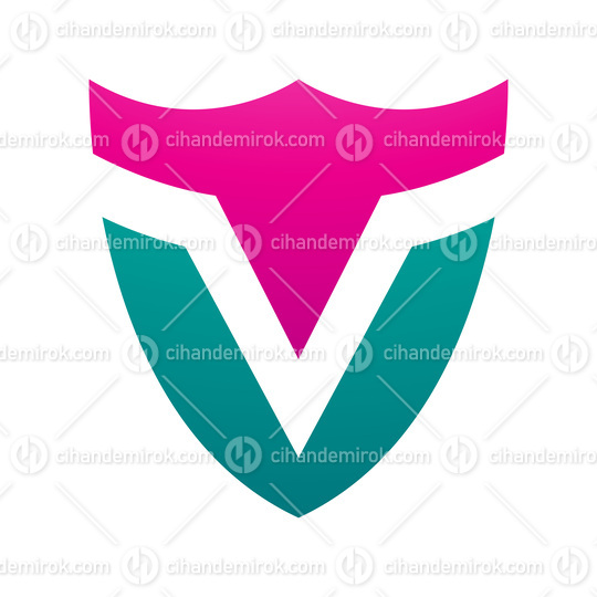 Magenta and Green Shield Shaped Letter V Icon