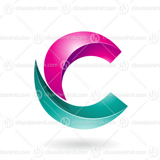 Magenta and Green Shiny Melon Slice Shaped Letter C Icon