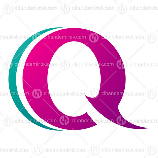 Magenta and Green Spiky Round Shaped Letter Q Icon