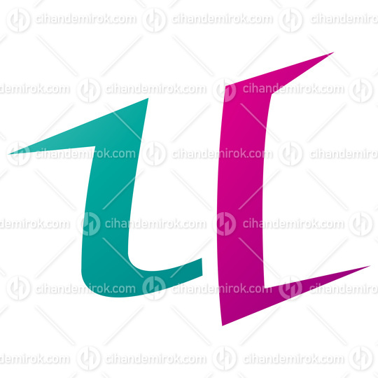 Magenta and Green Spiky Shaped Letter U Icon
