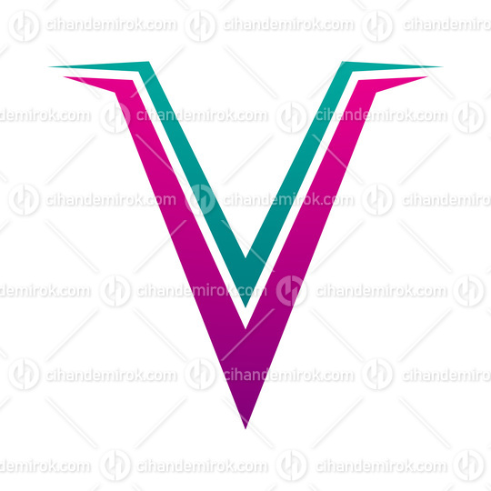 Magenta and Green Spiky Shaped Letter V Icon