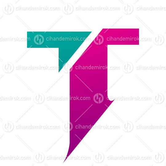 Magenta and Green Split Shaped Letter T Icon