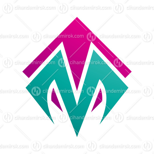 Magenta and Green Square Diamond Shaped Letter M Icon