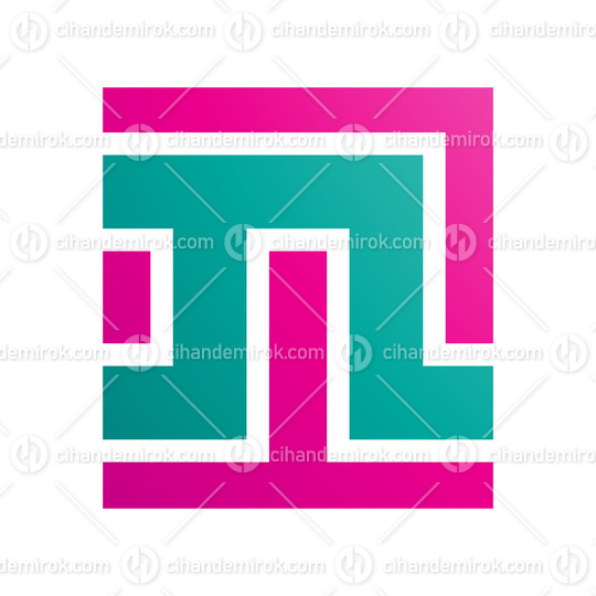 Magenta and Green Square Shaped Letter N Icon