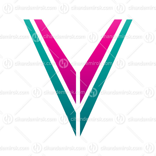 Magenta and Green Striped Shaped Letter V Icon
