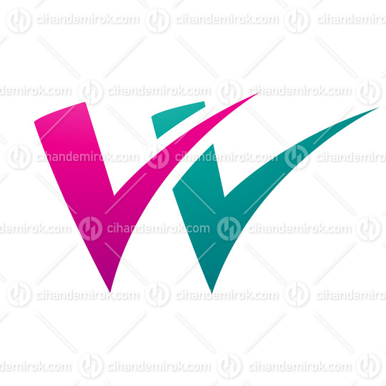 Magenta and Green Tick Shaped Letter W Icon