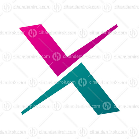 Magenta and Green Tick Shaped Letter X Icon