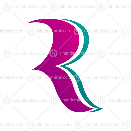 Magenta and Green Wavy Shaped Letter R Icon