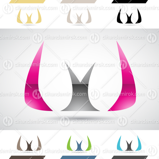 Magenta and Grey Abstract Glossy Logo Icon of Horn Shaped Letter W