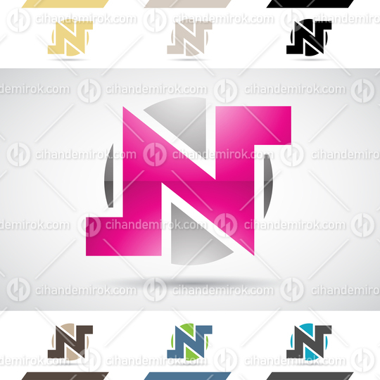 Magenta and Grey Glossy Abstract Logo Icon of Bold Angled Letter N
