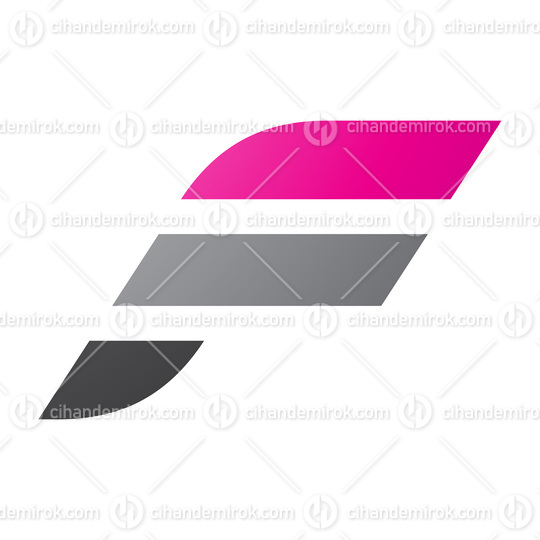 Magenta and Grey Letter F Icon with Horizontal Stripes