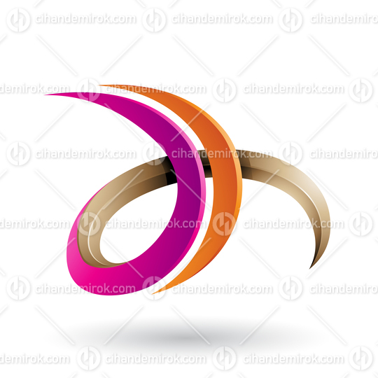 Magenta and Orange 3d Curly Letter D and H Vector Illustration