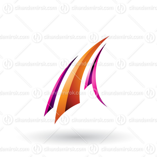 Magenta and Orange Glossy Flying Letter A Vector Illustration