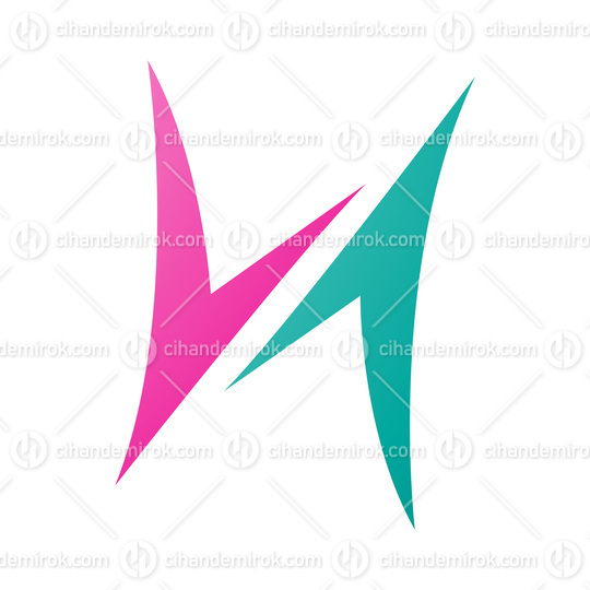 Magenta and Persian Green Arrow Shaped Letter H Icon