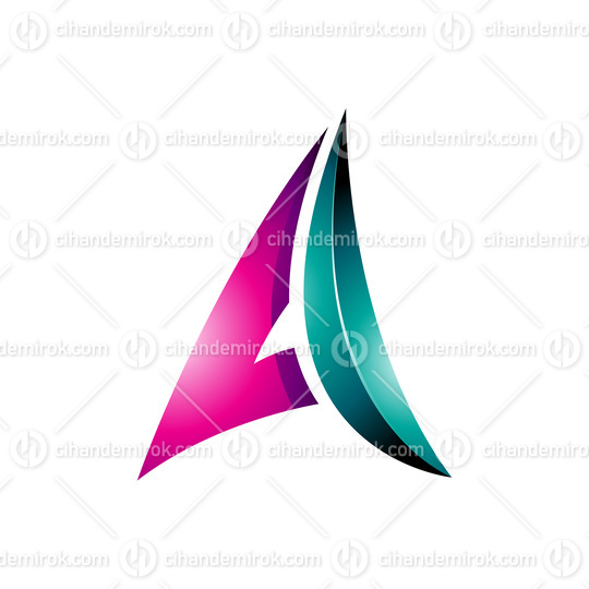 Magenta and Persian Green Glossy Embossed Paper Plane Shaped Letter A Icon